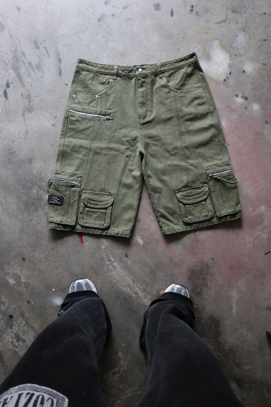 Green Combat Canvas Shorts