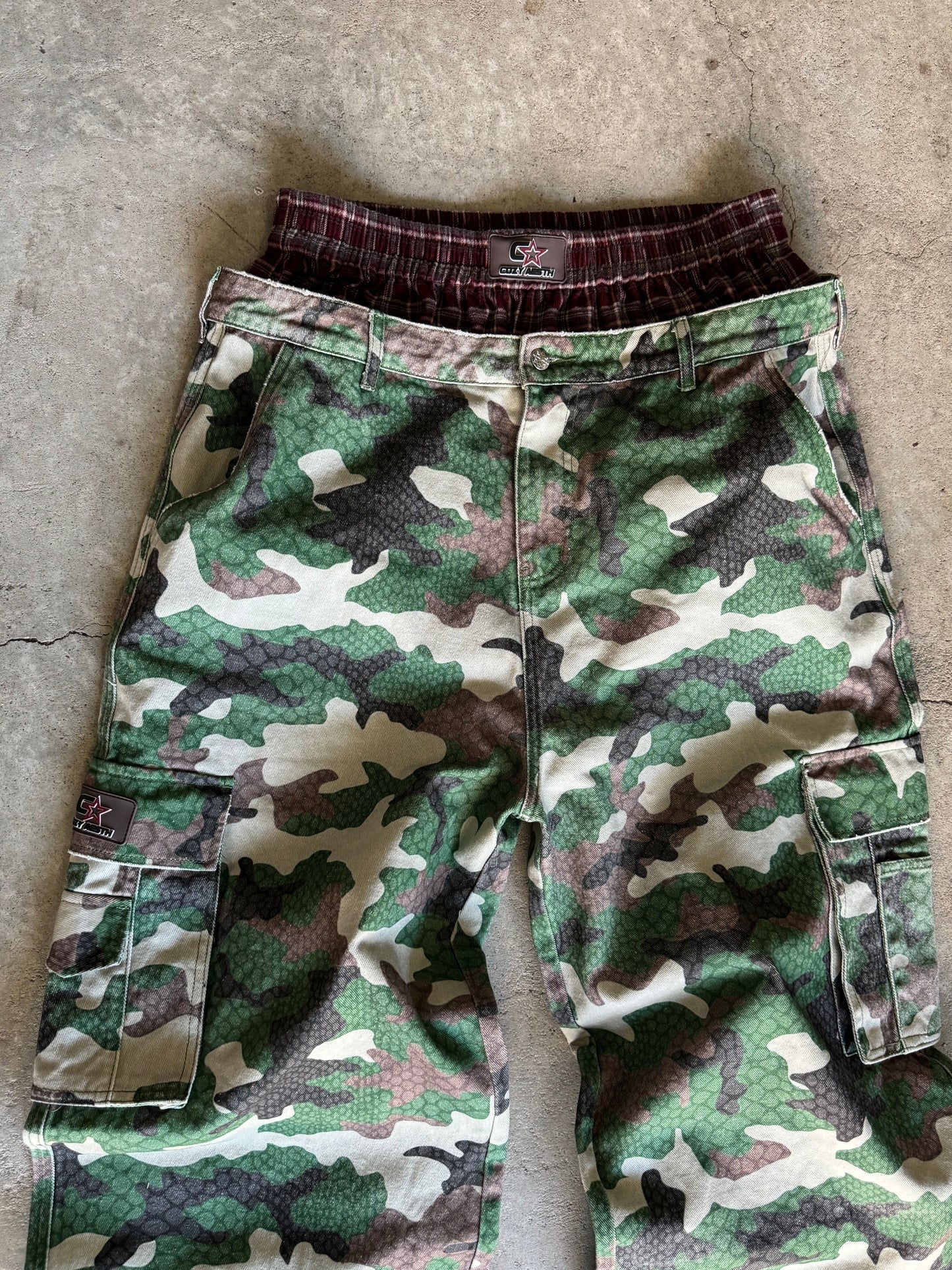 Camo Snakeskin Denim Cargo Pants