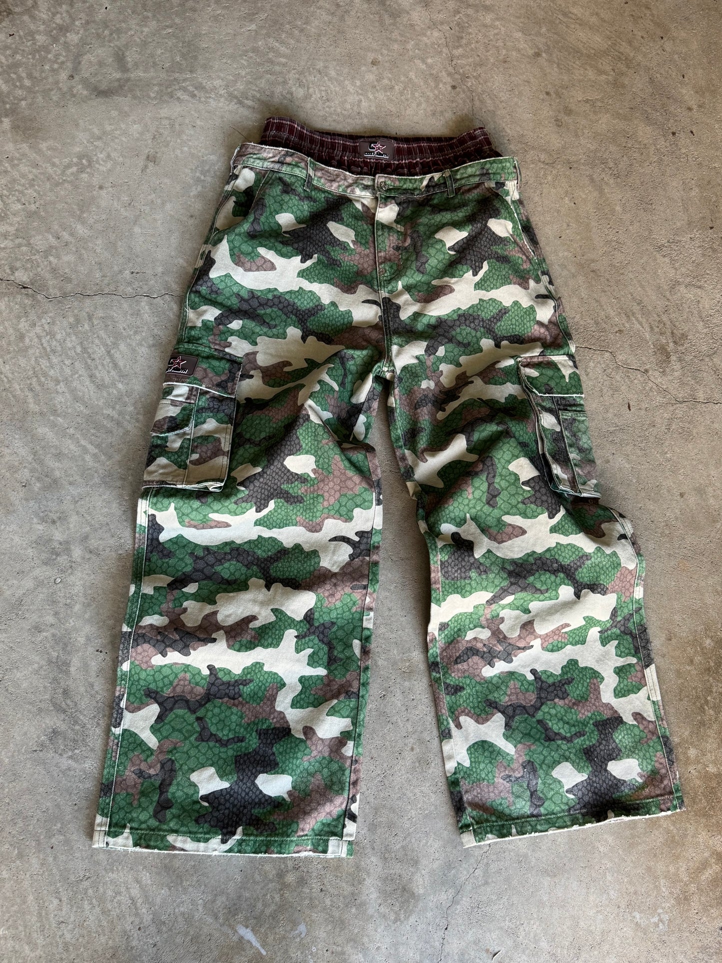 Camo Snakeskin Denim Cargo Pants