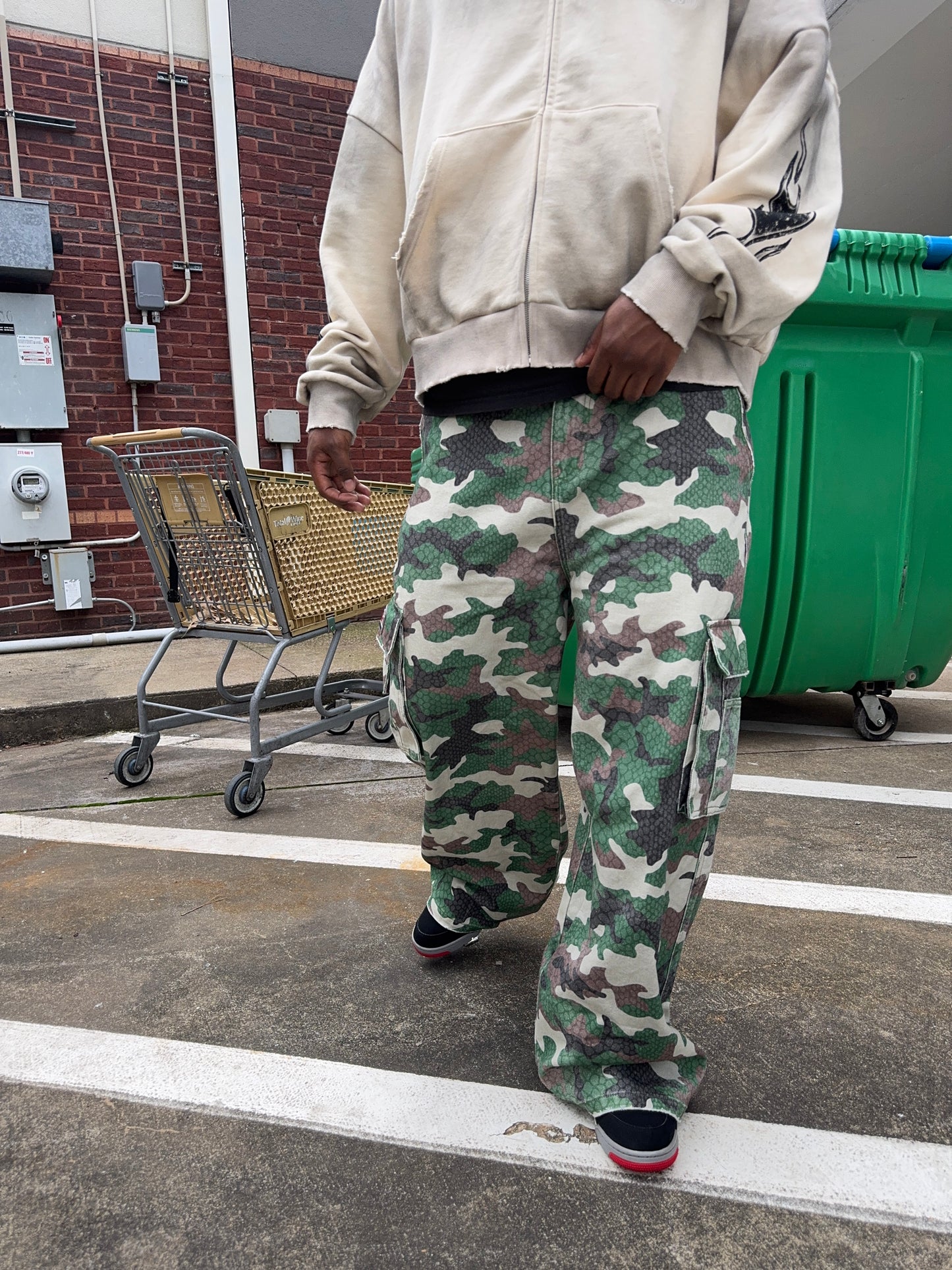 Camo Snakeskin Denim Cargo Pants