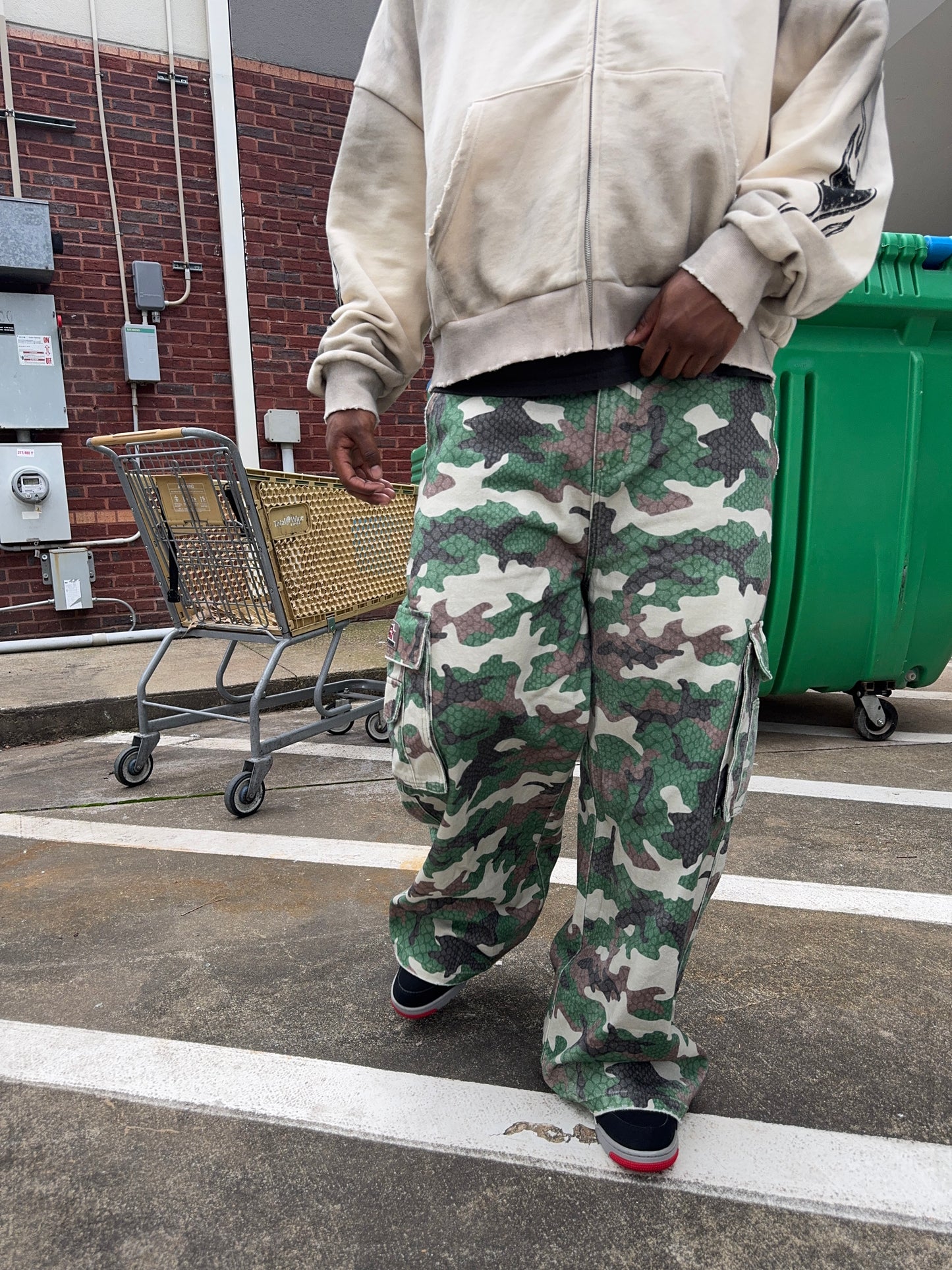 Camo Snakeskin Denim Cargo Pants