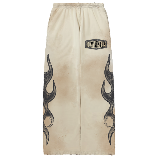 Cream FlameThrower Sweat Pants